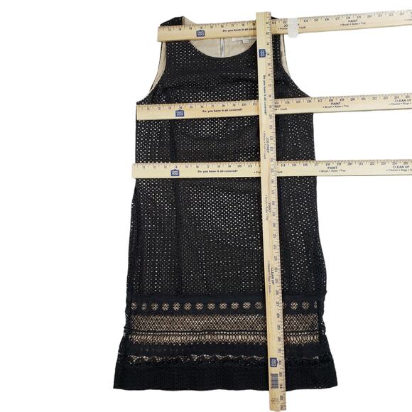 Loft Lace Mini Shift Dress 8P Women Black Tan Overlay Perforated Side Zip‎ - Picture 3 of 10